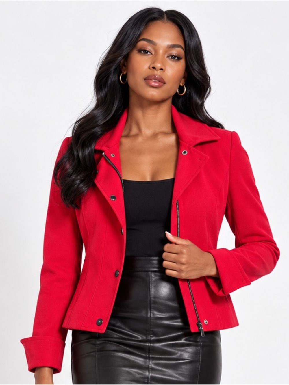 Etcetera Red Asymmetrical Moto Jacket Blazer Size 6